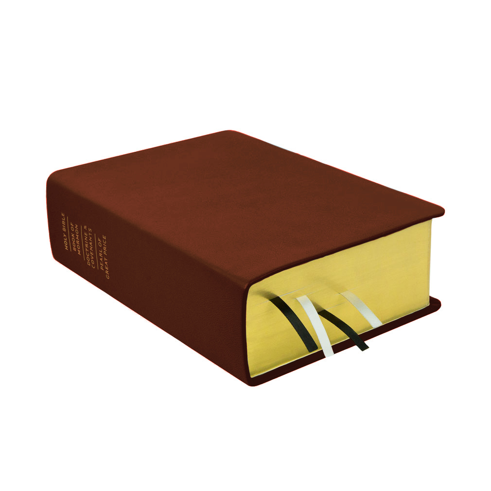 Large Brown LDS Scriptures | Leather Quad, Custom Name, Ribbon Qty